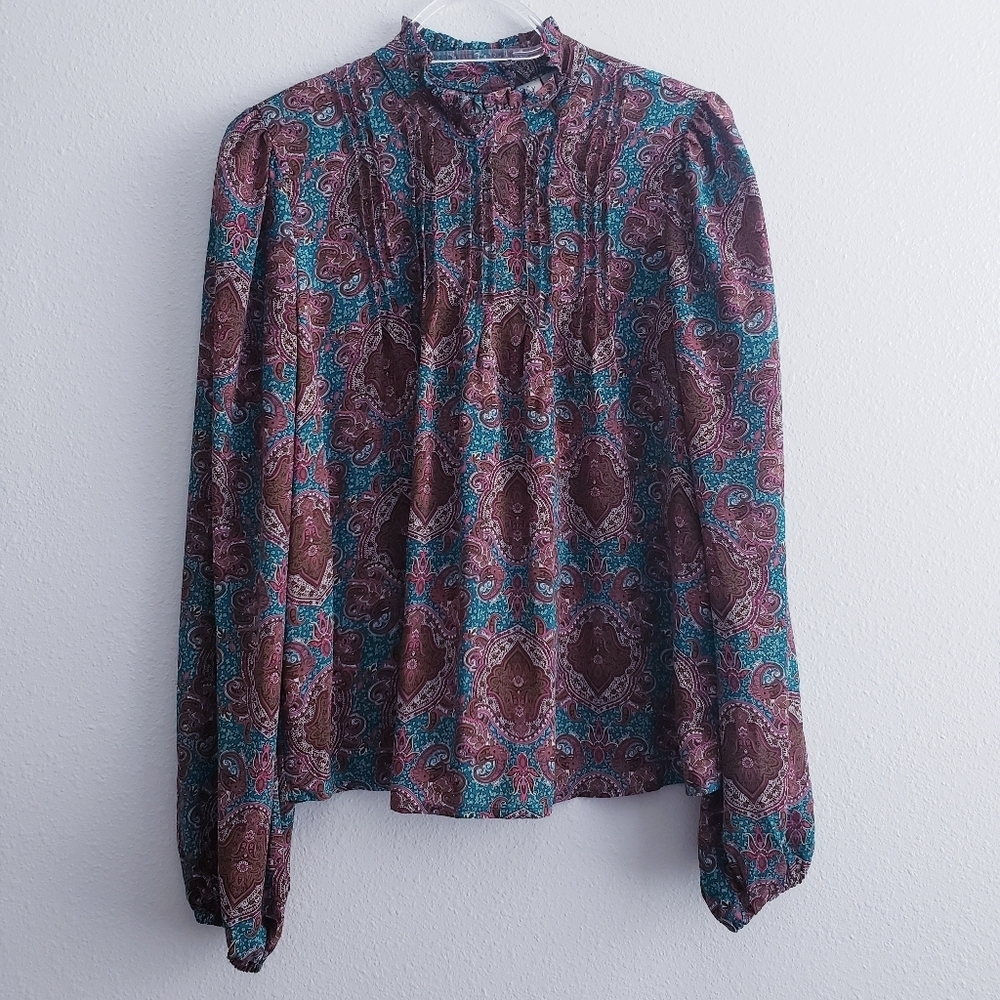 Joie Pleated Peasant Long Sleeve Blouse